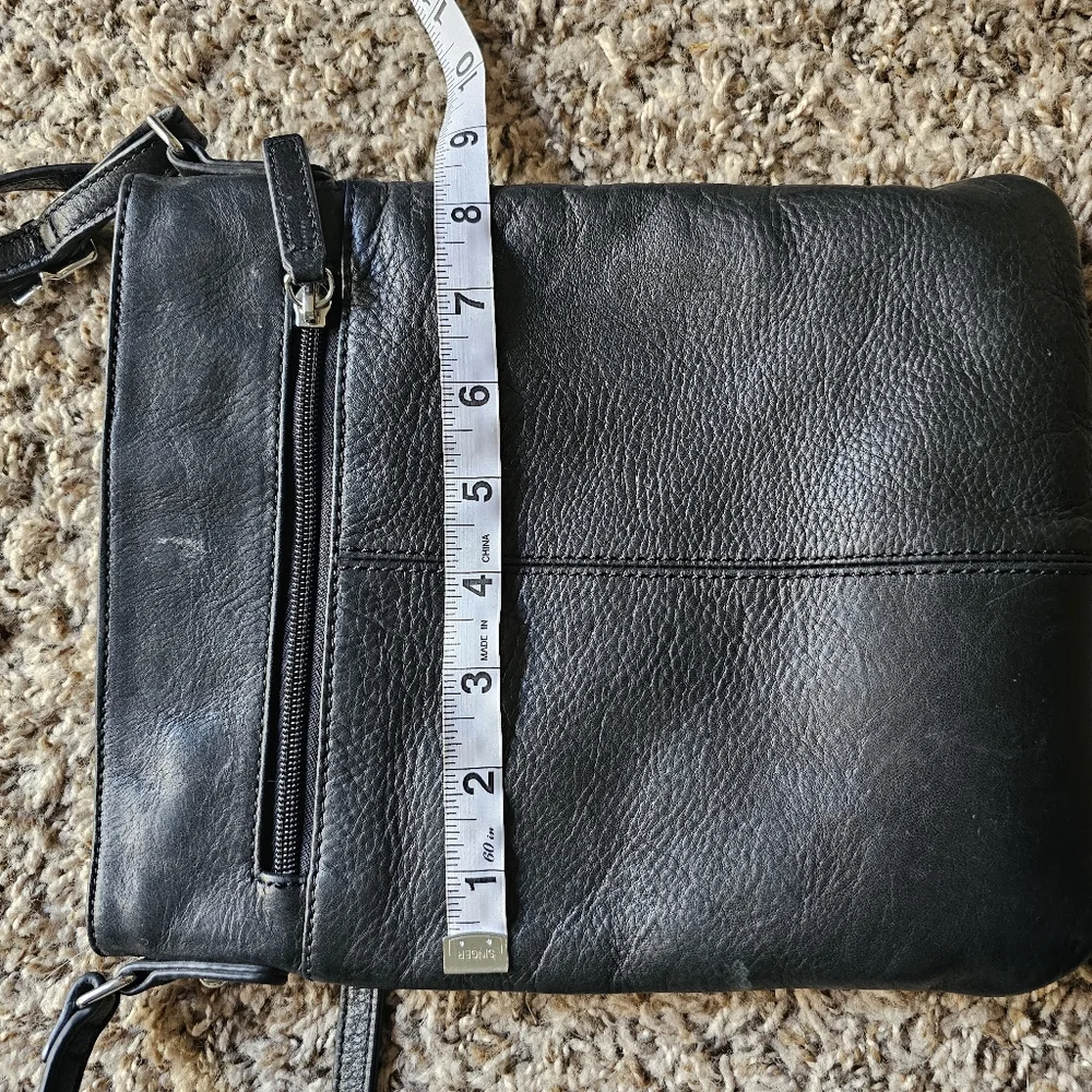 Margot black leather crossbody bag with corner pocket on‎ a front